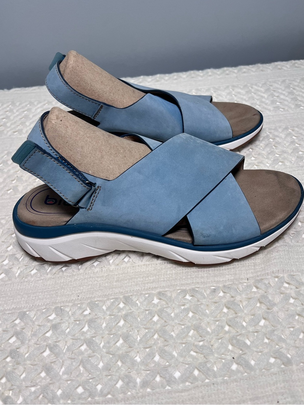 Bionica  Blue Leather Comfort Sandals Adjustable Platform Walking Shoes 9.5W - Picture 2 of 10